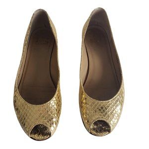 Stuart Weitzman 7.5 Peep Toe Gold Scale Shoe